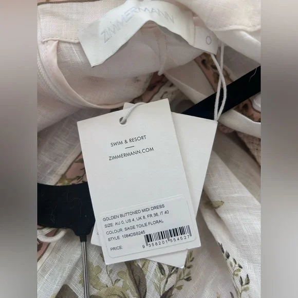 NWT Zimmermann Golden Floral Long Sleeve Buttons Linen Dress 0 US4 - Picture 12 of 17
